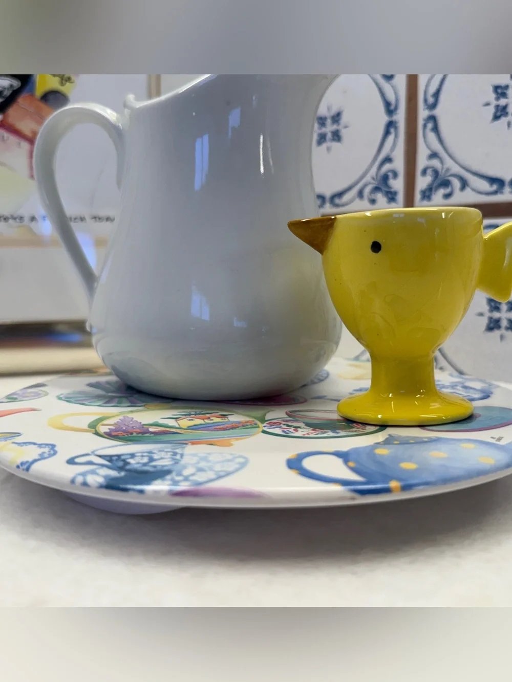 Design Imports Serving Tray Melamine 8” Made in Italy Teacup Teapot Pattern